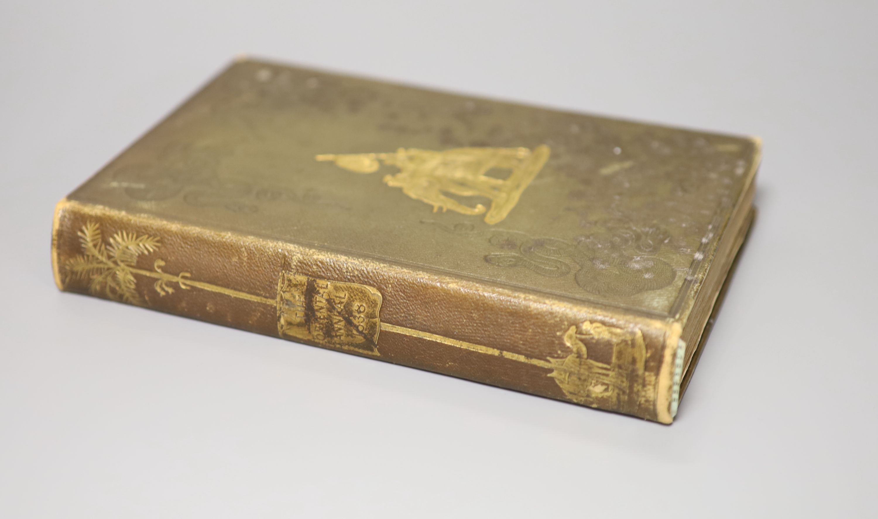 Caunter, Rev. Hobart. The Oriental Annual, or Scenery in India, engraved and printed titles and 21 plates, advert leaf and 8pp. catalogue at end; publisher's gilt pictorial and blind decorated morocco, marbled e/ps, ge.1